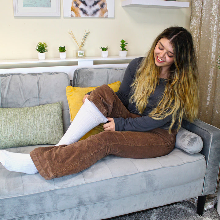 6 Pairs Ladies 100% Cotton Knee High Socks | Long Ribbed Non Elastic Top Socks