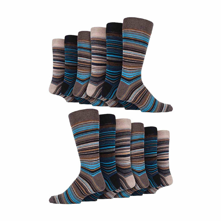 12 Pair Mens Colourful Cotton Striped Patterned Dress Socks