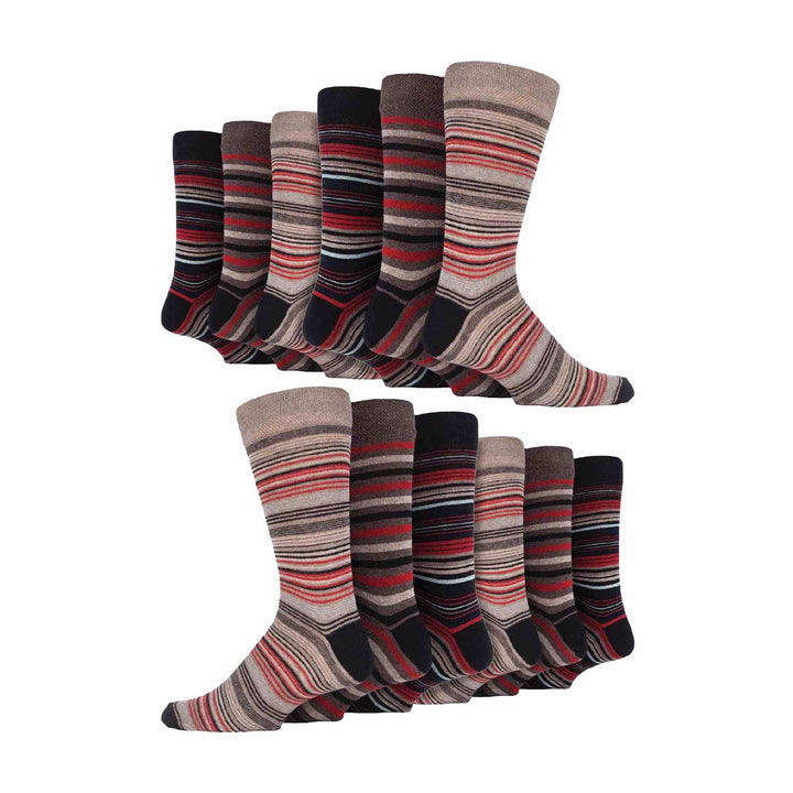 12 Pair Mens Colourful Cotton Striped Patterned Dress Socks