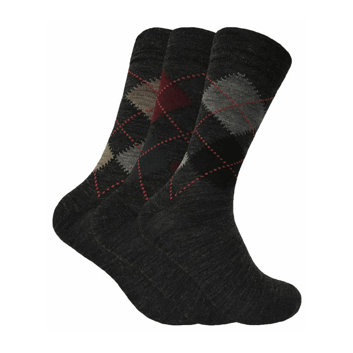 3 Pack Mens Lambs Wool Blend Argyle Socks with Soft Top
