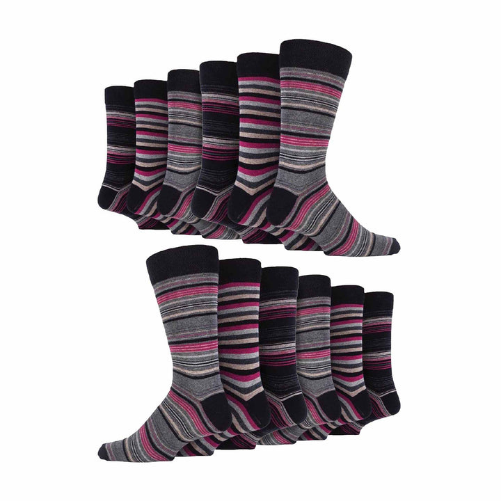 12 Pair Mens Colourful Cotton Striped Patterned Dress Socks