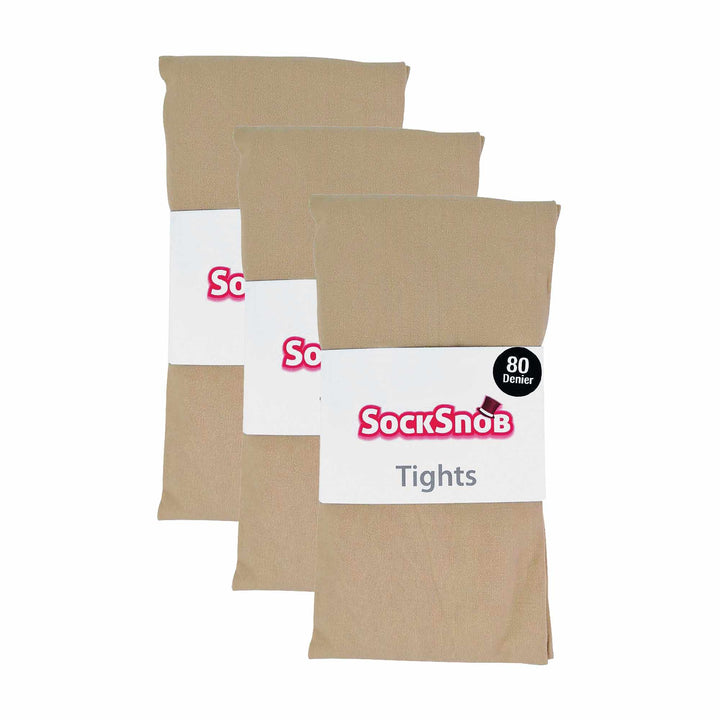 3 Pair Ladies Coloured Opaque 80 Denier Plain Block Colour Tights