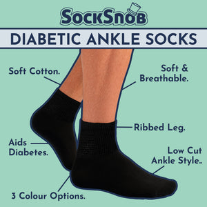 6 Pack Mens Ankle Diabetic Socks Cotton Rich Breathable Everyday Socks