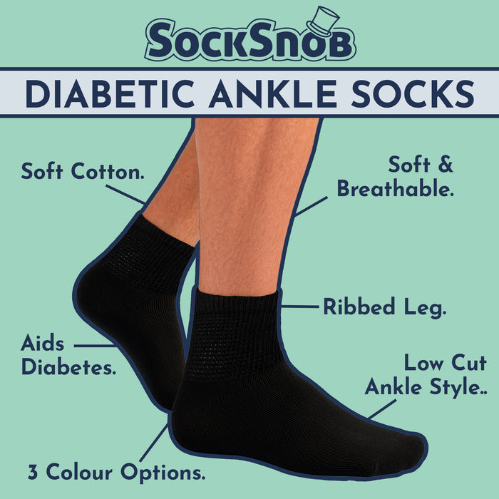6 Pack Mens Ankle Diabetic Socks Cotton Rich Breathable Everyday Socks
