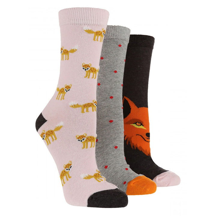 3 Pack Ladies Jacquard Novelty Cotton Socks