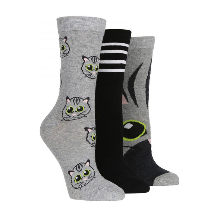 3 Pack Ladies Jacquard Novelty Cotton Socks