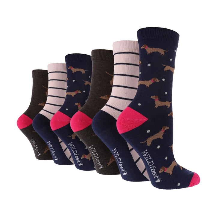 6 Pairs Ladies Multipack of Fun Design Socks with Novelty Animal Patterns
