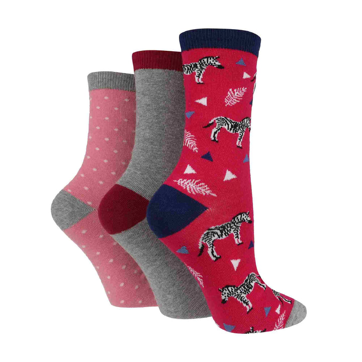 3 Pack Ladies Jacquard Novelty Cotton Socks