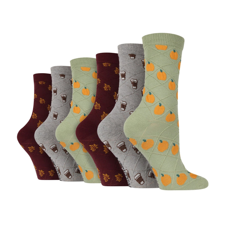 6 Pairs Ladies Multipack of Novelty Design Knitted Boot Socks | Autumn Socks