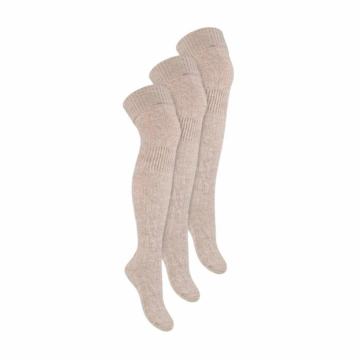 3 Pairs Ladies Extra Long Thigh High Over The Knee Wool Socks
