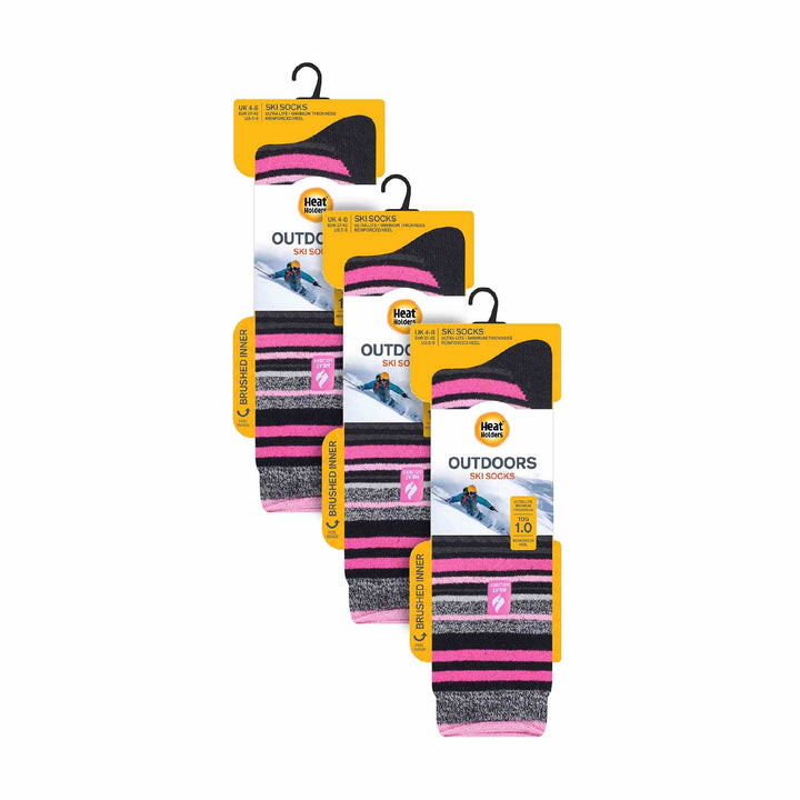 3 Pack Ladies Patterned Lightweight Thin 2.3 TOG Thermal Knee High Ski Socks