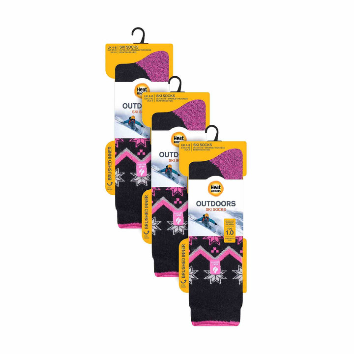 3 Pack Ladies Patterned Lightweight Thin 2.3 TOG Thermal Knee High Ski Socks