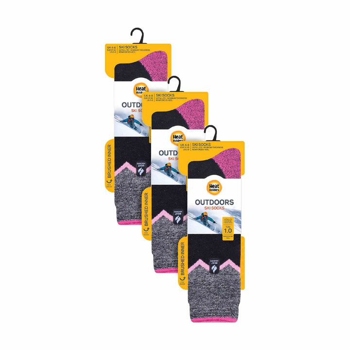 3 Pack Ladies Patterned Lightweight Thin 2.3 TOG Thermal Knee High Ski Socks