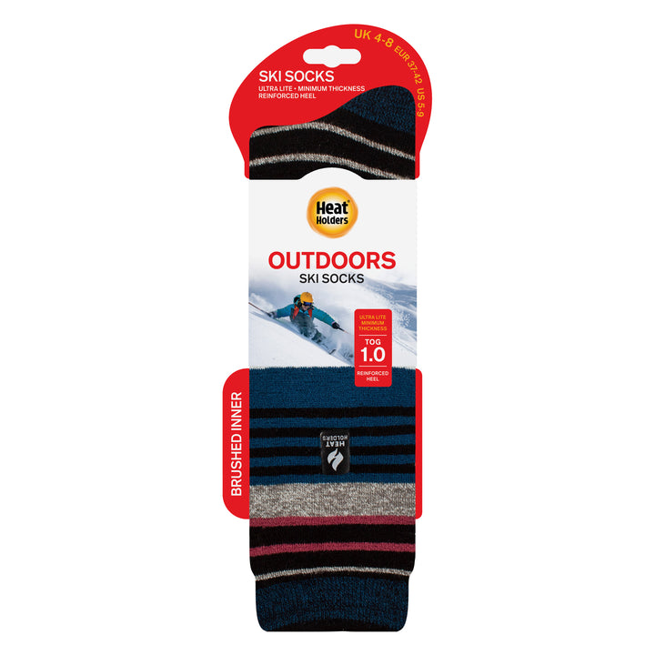 Ladies Ultra Lite Thin Thermal Winter Ski Socks with Stripes