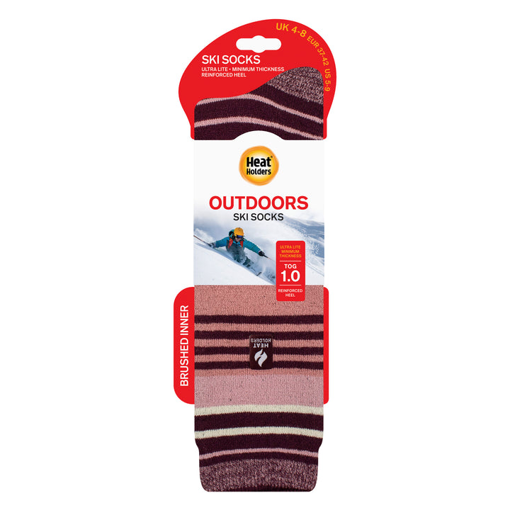 Ladies Ultra Lite Thin Thermal Winter Ski Socks with Stripes