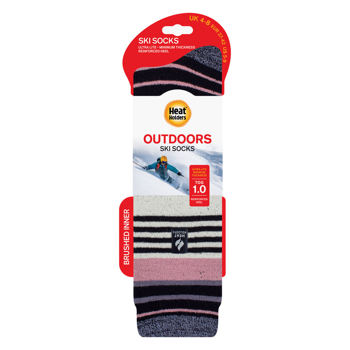 Ladies Ultra Lite Thin Thermal Winter Ski Socks with Stripes