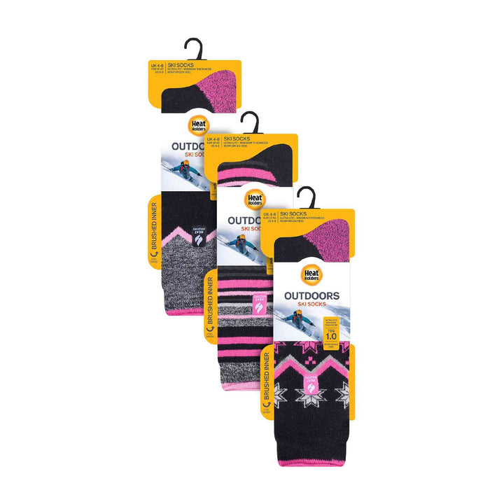 3 Pair Multipack Ultra Lightweight Womens Thermal Ski Socks