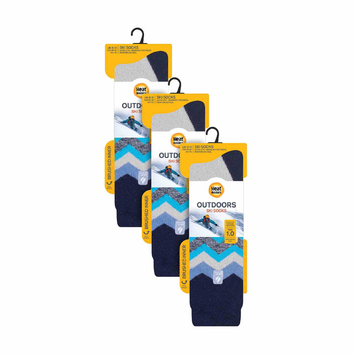 3 Pack Mens Patterned Lightweight Thin 2.3 TOG Thermal Knee High Ski Socks