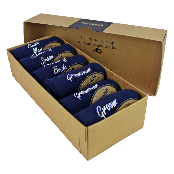 6 Pairs Mens Wedding Socks in Black and Navy with a Giftbox