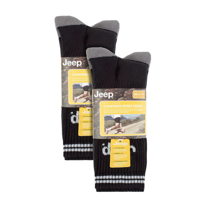 Men's 6 Pack Multipack Cushioned Crew Sport Socks - Outdoor Running