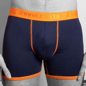 Bambus-Boxershorts – Marineblau/Orangefarbenes Band