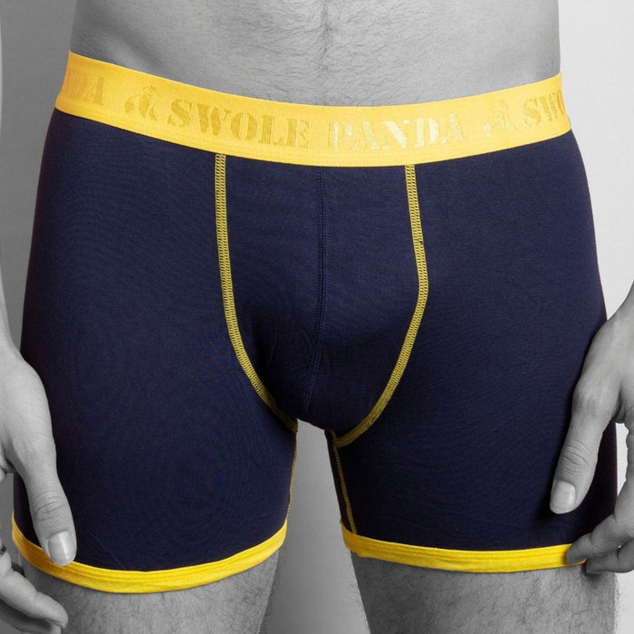 Boxers en bambou - Bande bleu marine/jaune
