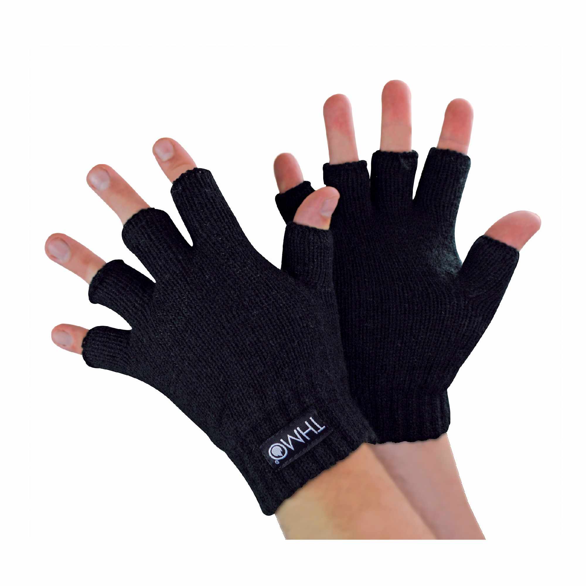 THMO Kids Winter Fingerless Gloves | Thermal Warm Fleece Lined Thinsulate Gloves - Black